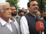 CM with Senior minister during media talk in peshawar police line.